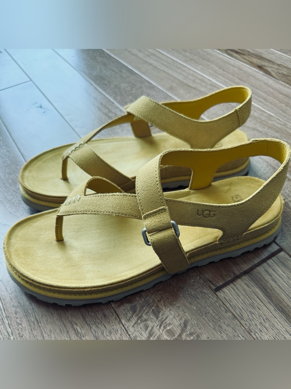NWOT Ugg Goldengaze suede toe post Wheat Field tan ankle strap sandals 8.5 - Picture 6 of 9